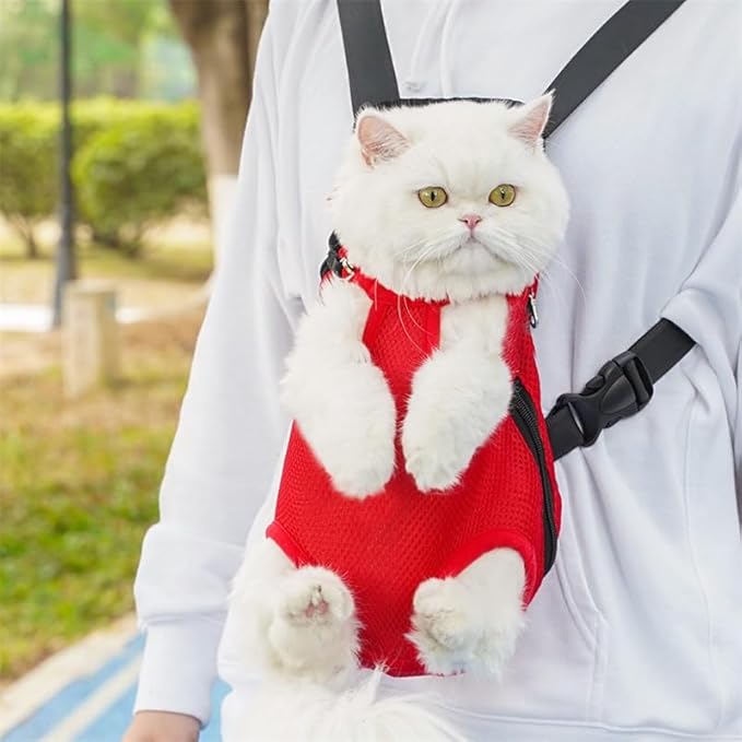 Pet Carrier Backpack - Adjustable Pet Front Cat Dog Carrier Backpack Travel Bag,Legs Out,Easy-Fit for Traveling Hiking Camping for Small Medium Dogs (Red, Large)