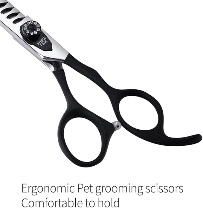 Fenice Peak 7.5'' Professional Dog Grooming Scissors Set with Black Non-Slip Handle 440C Stainless Steel Straight Thinning Curved Chunker Shears 4pcs Set for Pet Grooming Services