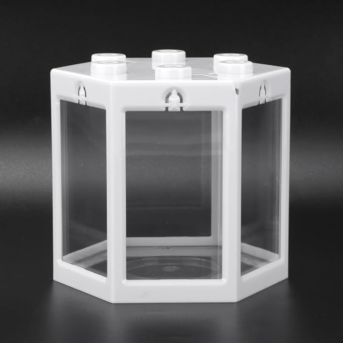 4.7 Inch Hexagonal Mini Aquarium Tank Leak-Proof Plastic Stackable Portable Fish Tank for Desk Decor Terrarium Habitat(White)
