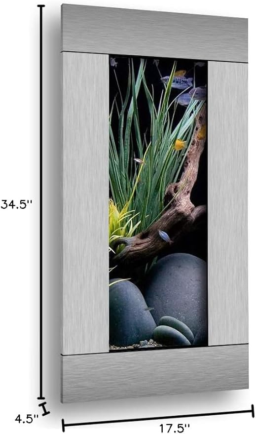 Aussie Aquariums 3.0 Wall Mounted Fish Tank Kit with LED Lighting, Built-in Filter System, Modern Space-Saving Design, Complete Accessories Set (Stainless Steel, Verticali)