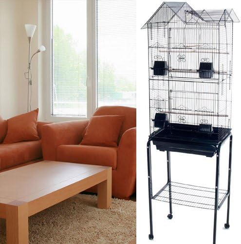 NEW Large Tall Canary Parakeet Cockatiel Lovebird Finch Bird Cage with Stand -18"x14"x60" (Black)