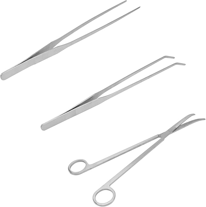 POPETPOP Stainless Steel Tweezer for Aquarium Aquatic Plant Tool Set Ideal for Fish Tank Care