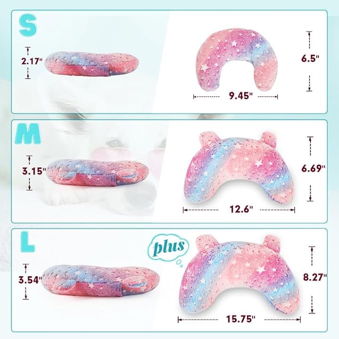 Pet Pillow for Dogs, Glow in The Dark Soft Dog Neck Pillow, U-Shaped Pillow for Cat and Dog, Machine Washable Pet Calming Toy, Joint Relief Sleeping Improve for Pets (Pink, M)