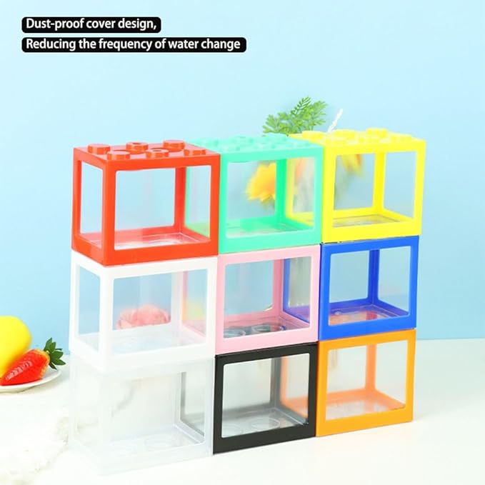 Small Betta Fish Tank,Mini Fish Tank Aquarium Tank Kit,Desktop Stackable Cube Tank for Sea Monkey Shrimp Moss Balls Insects (Building Block Fish Tank 1 PCS