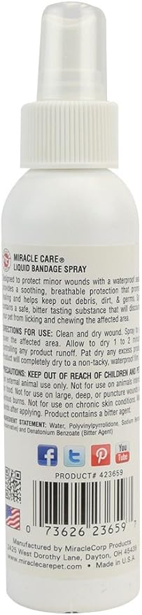 Miracle Care Pet First Aid Bundle: Kwik Stop Styptic Powder 0.5oz + Liquid Bandage Spray 4oz + Sterile Eye Wash 4oz