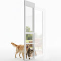 Anti-Shatter Dog Door for Sliding Glass Door,White Sliding Glass Dog Door Insert with Adjustable Height 82.7” to 88.5”, No-Cut DIY Installation,Aluminum Frame & Secure Lock for Large Dogs