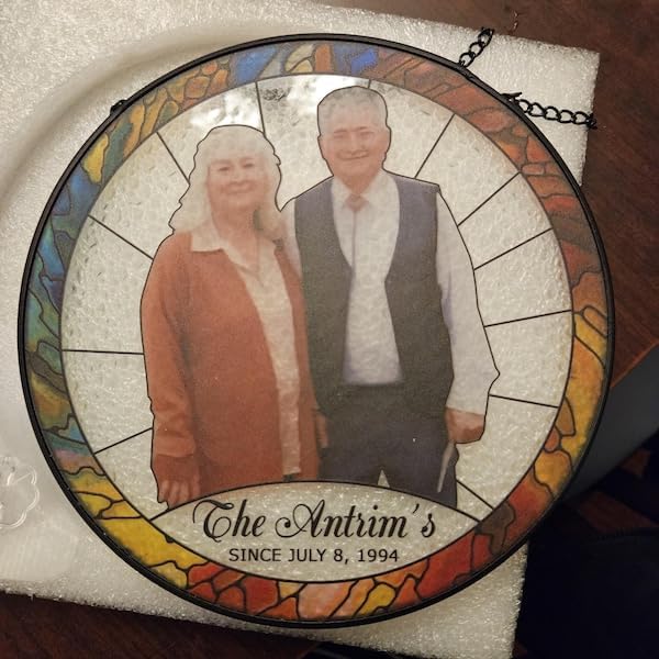 LOVELYPOD Stained Glass Custom Photo Suncatcher Couple Gift, Wedding Anniversary, Couple Potrait Window Decor Gifts for Husband Wife, Grandparents Gifts, Christmas Ornament for Family