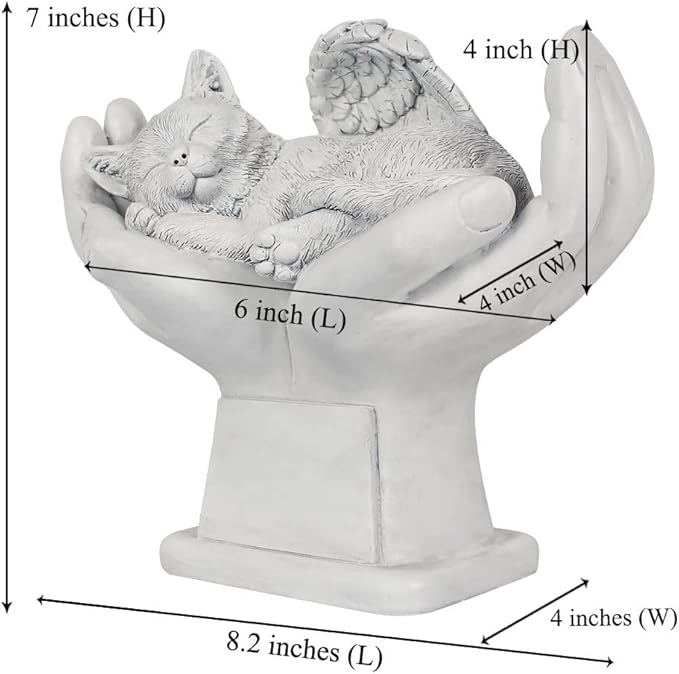 Personalized Cat Pet Grave Markers Memorial Angel Statue Stone with in God's Hands, Cat Pet Headstone Garden Stone，in Loving Memory of A Pet Lost Gift, 7 Inch(H)