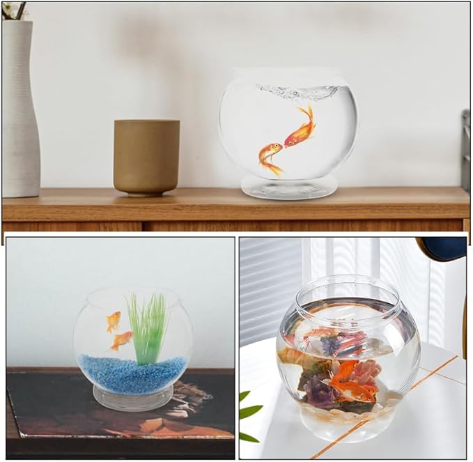 Healifty Tabletop Fish Bowl 5.90 Inch Clear Plastic Globe Fish Tank Mini Aquarium for Office Desk Decor and Feeding Container