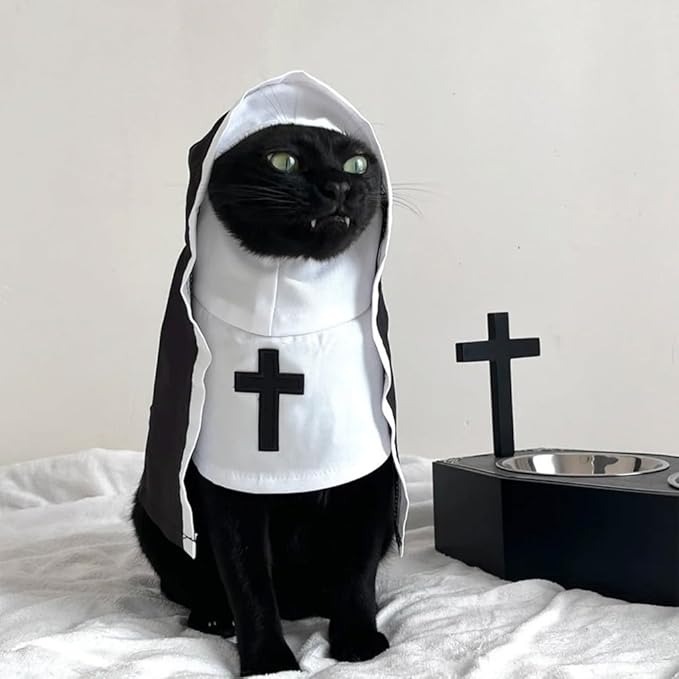 Cat Costume Nun Dress, Nun Dog Costume, Funny Halloween Cloak Outfit for Cat Small Medium Dogs, Cosplay Apparel for Photoshoots Parties Social Media, Adorable Pet Clothing (Black, Medium)