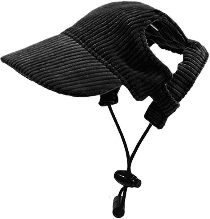 Dog Baseball Cap, Dog Cat Summer Beach Visor Hat with Ear Holes, Adjustable Puppy Sunbonnet Headdress (Black, X-Small)