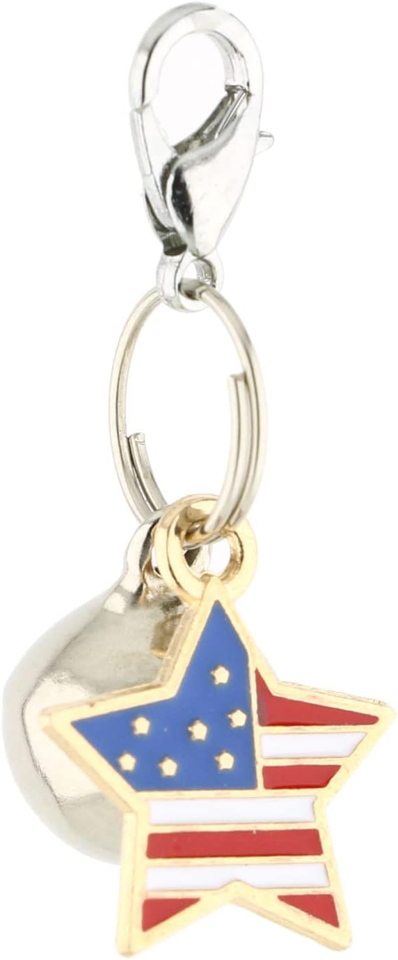Oasis Plus American USA Flag Star Pet Collar Charm Pendant with Bell for Small Dog Kitty Cat