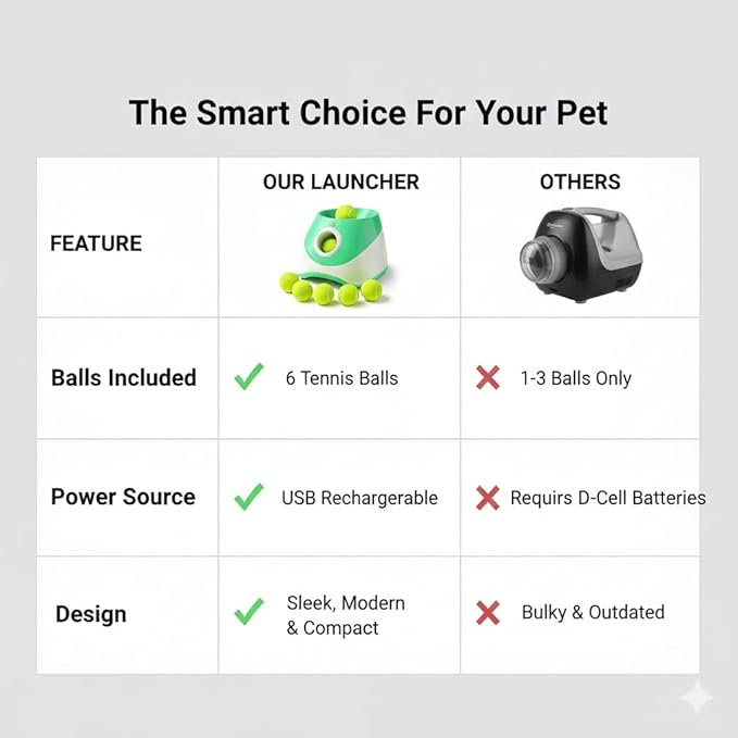 Dog Ball Thrower – Automatic Interactive Pet Tennis Ball Launcher with 6 Balls, USB Charging & Multiple Distance Settings – Indoor & Outdoor Training & Play Toy for Small & Medium Dogs