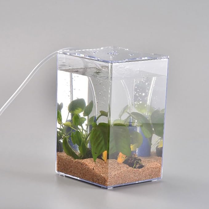 Small Acrylic Fish Tank 7.5 Inch Mini Desktop Aquarium Fish Box for Betta Home Office Decor