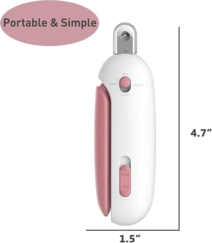 Cat Nail Clipper | Cat Nail Trimmer with Clipping Debris Storage, Adjustable Sizes, Hidden Nail File, Round Hole Blade for Injury-Free Grooming Tool for Pets, Pink