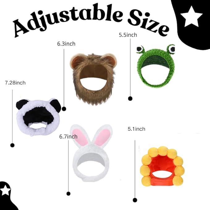 5 Pcs Halloween Cat Hat Cat Costume Pumpkin Cat Hats Bat Cosplay Hats,Kitten Puppy Dress Up Halloween Easter Costume Adjustable Accessory Headwear (Sunflower,Lion,Bunny,Frog,Panda Bear)