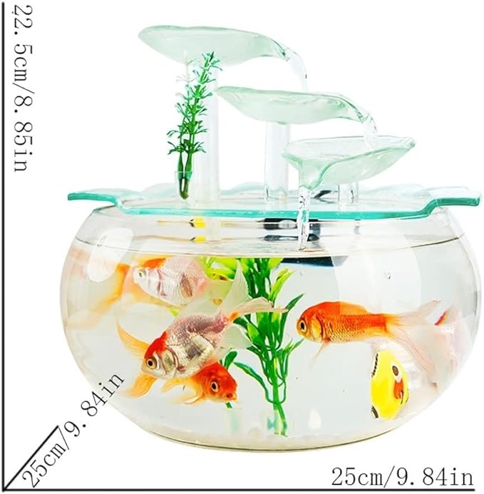Aquarium Goldfish Bowl Fish Tank Goldfish Flowing Water Ornament Glass Mini Desktop Home Living Room Aquarium Starter Kits Fish Tank Decorations (Color : B)