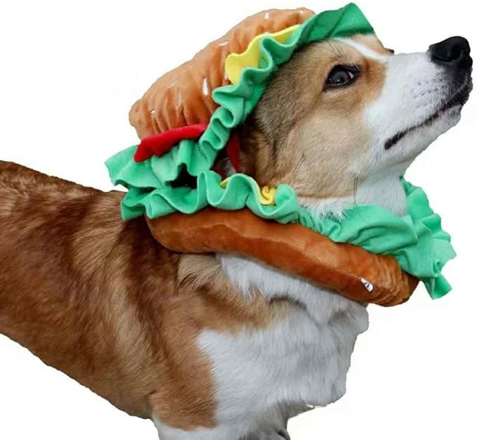 Soft Hamburger Hat Recovery Cone for Cats & Dogs - Funny Pet Collar Halloween Costume Hat for Small Pets