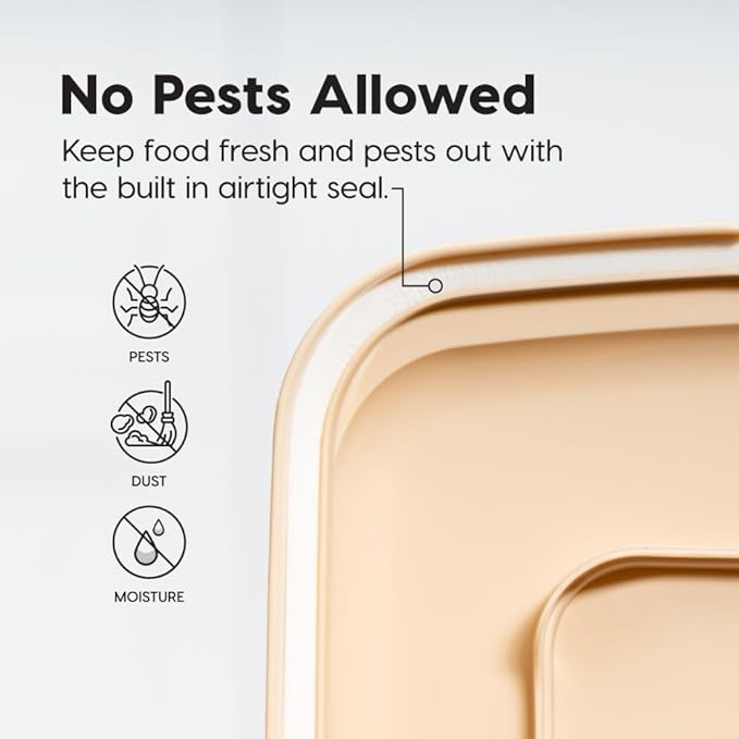 IRIS USA Airtight Dog Food Storage Container, WeatherPro, Up to 40 lbs, Removable Wheels, for Dog Cat Bird and Other Pet Food Storage Bin, Keep Fresh, Translucent Body, Made in USA, Pearl/Almond