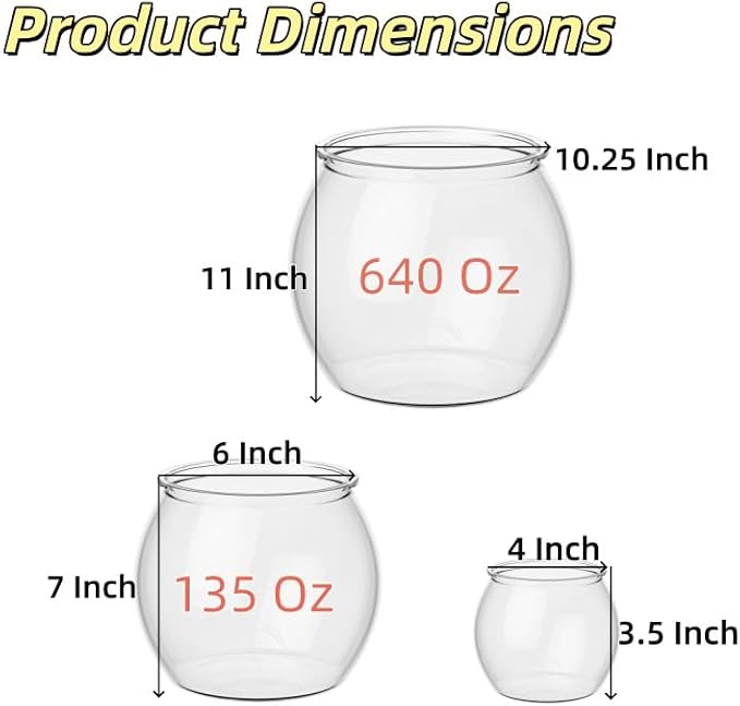 3pcs Plastic DIY Fish Bowls - 640oz/135oz Round Clear Fish Tanks 5 Gallon Aquarium, Hydroponic Planter, and Multi-Use Container for Flower Vase, Carnival Prizes, Party Centerpieces, and Home Decor