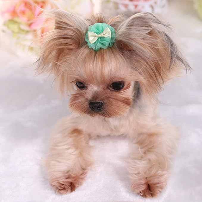 4Pcs Pet Hairpin Yorkshire Teddy pet Dog Cute Organza Bubble Long-haired Dog Hairpin Bow Hair Accessories