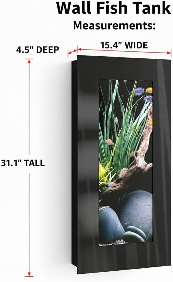 Aussie Aquariums 3.0 Wall Mounted Fish Tank Kit with LED Lighting, Built-in Filter System, Modern Space-Saving Design, Complete Accessories Set (Verticali, Black)