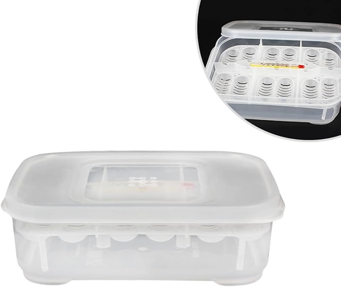 Angoily 3Pcs Transparent Reptile Egg Box Set with Thermometer for Snake and Lizard Egg Incubators 2.56X1.7X2.32 Inch Breeder Tray for Easy Observation and Cleaning