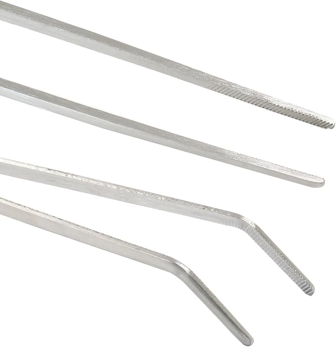 2PCS Stainless Steel Reptile Feeding Tongs, Long Tweezers Aquarium Terrarium Feeder Tools for Reptiles, Lizards, Snakes (Straight and Curved)