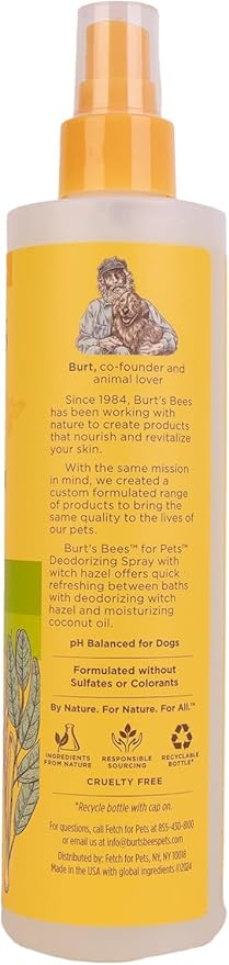 BURT'S BEES FOR PETS Deodorizing Spray for Dogs with With Hazel, Lemongrass and Sage Fragrance, 99% Natural Origin Formulas, Best Waterless Dog Shampoo - Gentle Dry Shampoo for Dogs, 10 oz - 2 Pack