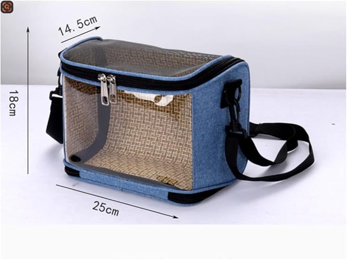 Portable Bird Carrier Bag with Mesh Windows, Blue, Travel Carrier for Parrots and Small Pets, 25x18x14.5cm, with Adjustable Shoulder Strap
