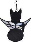 Handcrafted Stained Glass Black Angel Cat Suncatcher - Pet Memorial Gift with Colorful Wings, Cat Lovers Sympathy Gift, Home Window Decor