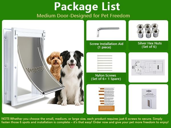 Dog Door Doggy Door Easy Install - Wood & PVC Doors & Walls，Dgooie Free Movement & Flexible Control - 2 Magnetic Flaps & Sliding Lock,Telescoping Frame,8 1/8" x 13 2/5" for Medium Dogs Up to 40 lb