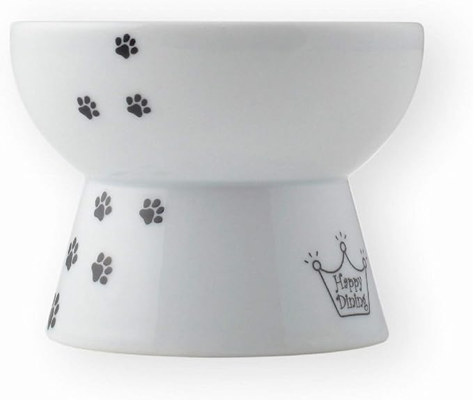 Necoichi Raised Cat Food Bowl – Ceramic Elevated Cat Bowl for Whisker & Neck Fatigue, Dishwasher Microwave Safe – Non-Slip & Anti Vomiting Ergonomic Design (Cats, Mini)