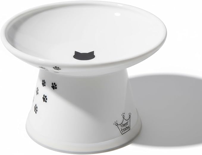 Necoichi Raised Cat Food Bowl – Ceramic Elevated Cat Bowl for Whisker & Neck Fatigue, Dishwasher Microwave Safe – Non-Slip & Anti Vomiting Ergonomic Design (Cats, Extra Wide, 2-Cups Capacity)
