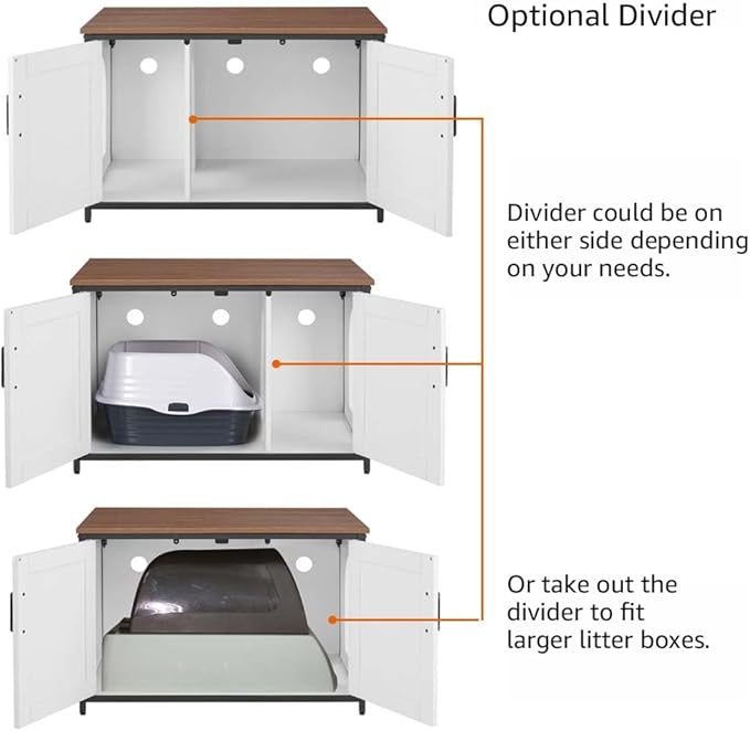 unipaws Extra Large Cat Litter Box Enclosure Furniture with Top Opening, XL Washroom Bench for Cats with Removable Divider, Jumbo Automatic Litter Box Cover and Hidden Cat Box