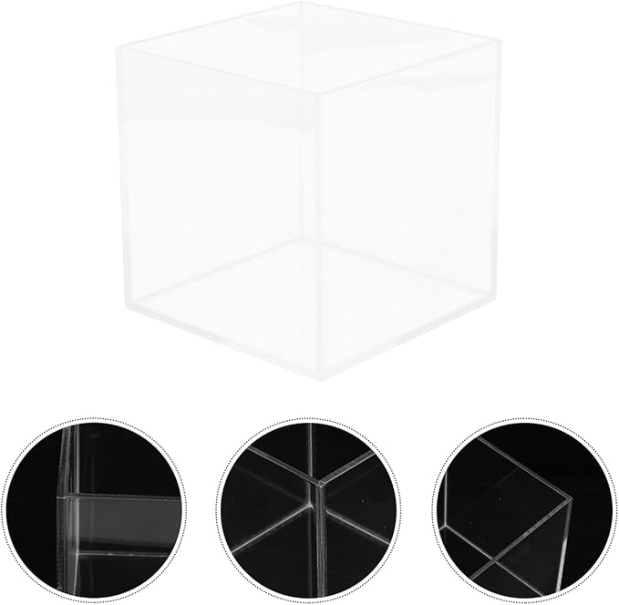 Housoutil Square Acrylic Fish Tank Mini Betta Aquarium for Turtles and Aquatic Plants Versatile Desktop Decor for Home Office and Parties
