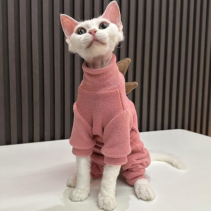 Sphynx cat Clothes, Dinosaur Costume, Hairless Cats Warm Clothes for Cornish Rex and Devon Rex (Red, XS(1-2lbs))