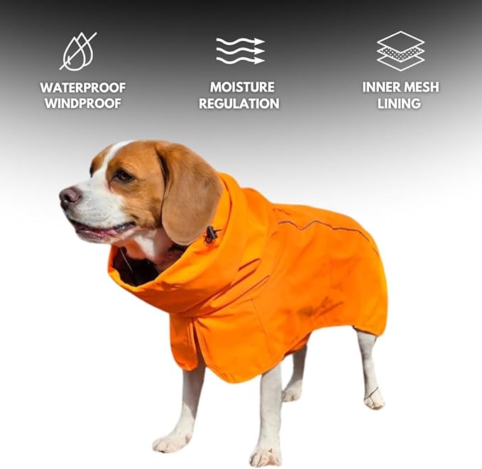 Spark Paws Dog Raincoat, Waterproof Windproof Rain Jacket, for Small Medium Large Extra Large Dogs, Reflective Breathable Full-Body Coverage Dry Suit - Orange - 2XL
