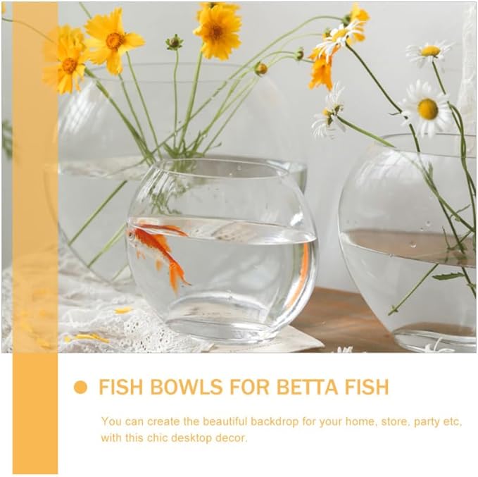 Multi-Function Glass Fish Tank 9.84 Inch Transparent Aquarium Bowl for Home Desktop Office Decor with Fish Accessories