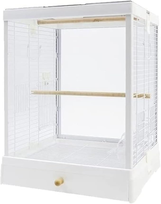 Parrot Cage Aviary, Acrylic Clear Birdcages Stainless Steel Flight Cage Portable Bird Cage Durable Large Bird House Carrier Bird Parrot Aviary(White)