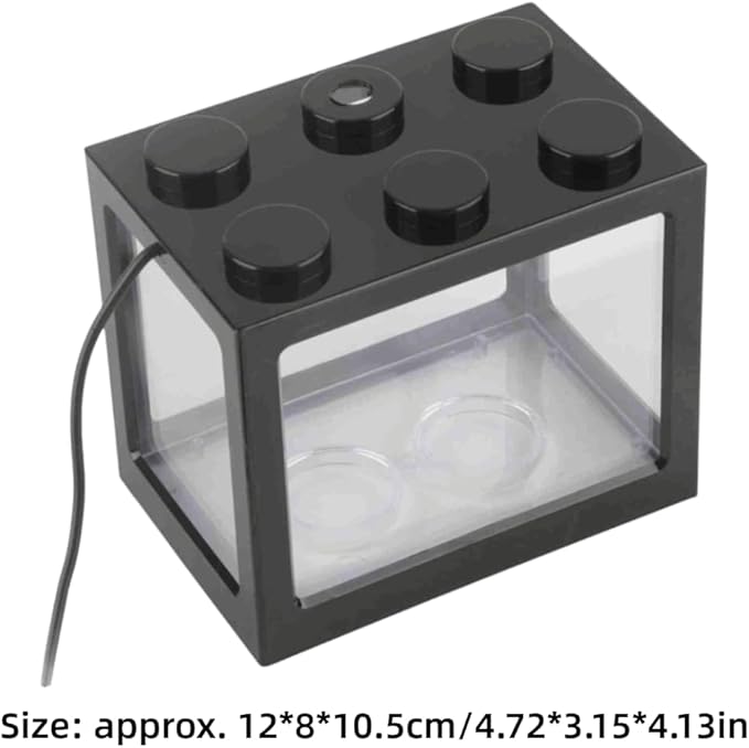 Mini USB LED Aquarium Fish Bowl Plastic Tank with White Light for Desk Tabletop Decor Energy-Saving Office Accent(Black)