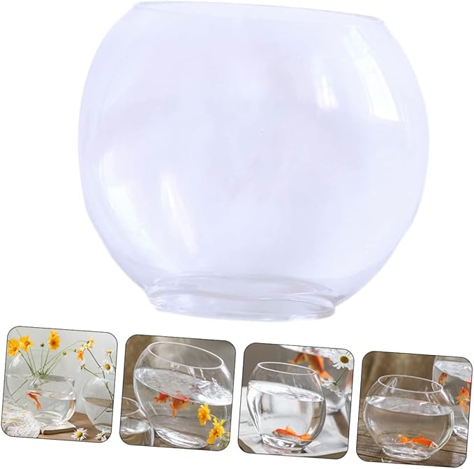 Flat Fish Tank Hydroponic Planter Glass Aquarium Glass Hydroponic Bowl Vase Water Plant Vase Betta Tank Fish Supplies Accessories Betta Household Products