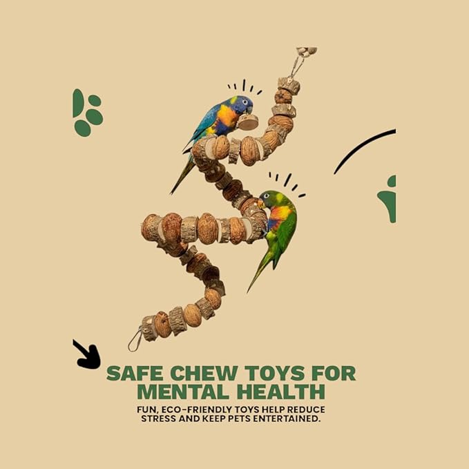 39 Inch Large Bird Toy - Natural Prickly Ash & Mango Wood Parrot Chew Toy for Foraging Enrichment - Hanging Cage Toy for Macaw, African Grey, Cockatoo, Amazon, Conure