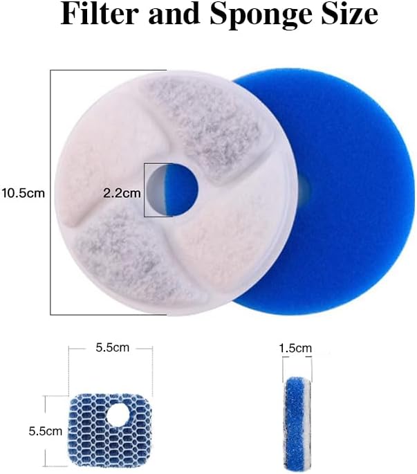 Cat Water Fountain Filter， 4 Pack Replacement Filters and 4 Pack Replacement Pre-Filter Sponges for 2L/68oz Automatic Pet Dog Water Dispenser