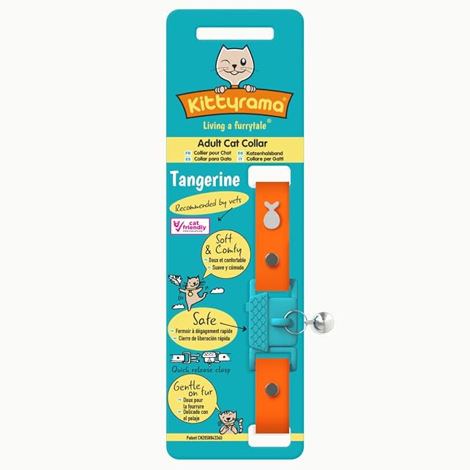Kittyrama Tangerine Cat Collar with Bell. Breakaway Collar. Won't Rub Fur. Lightweight, Soft & Comfy