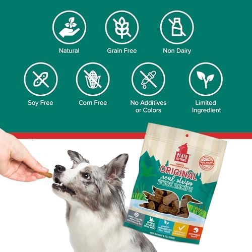 PLATO Pet Treats Real Strips - Air-Dried Meat Bars for Dogs - Delicious, Limited Ingredient Dog Treats - Grain Free Dog Treats - Original Real Strips Duck 18oz - 2 Pack
