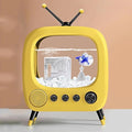 Fish Tank Mini Aquarium,Realistic TV Styling,Small Betta Fish Tank Starter Kit,Desktop Fish Bowl for Desk Display with Lights,Helping Cats Fight Depression,Yellow c