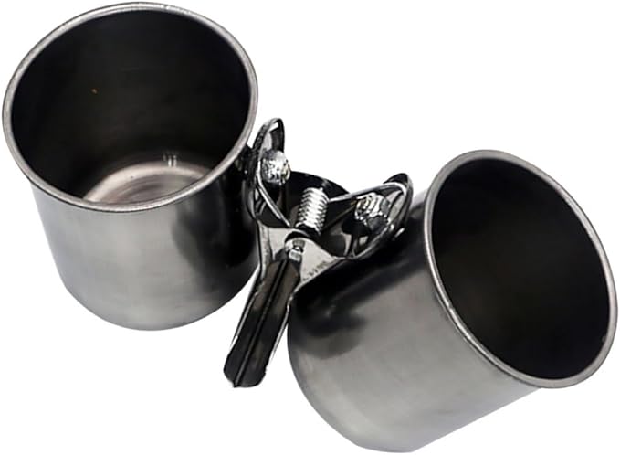 Stainless Steel Parrot Feeder and Birds Water Cup Set with Clip – Large Dual Bowl Bird Feeding Watering Supplies for Cage Use