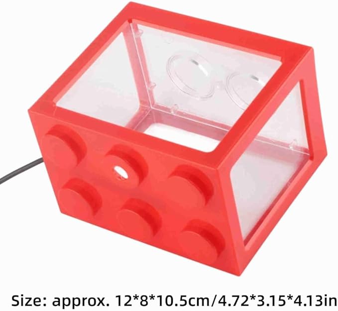 Mini USB LED Aquarium Fish Bowl Plastic Tank with White Light for Desk Tabletop Decor Energy-Saving Office Accent(Red)