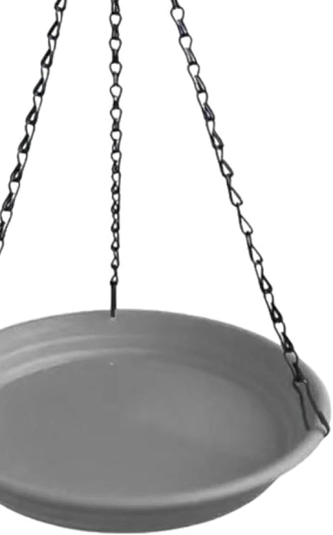 Hanging Bird Feeder and Waterer Tray Water Feeding Bowl Garden Decor with Chains Sturdy Birds Water Station for Backyard Yard, Grey